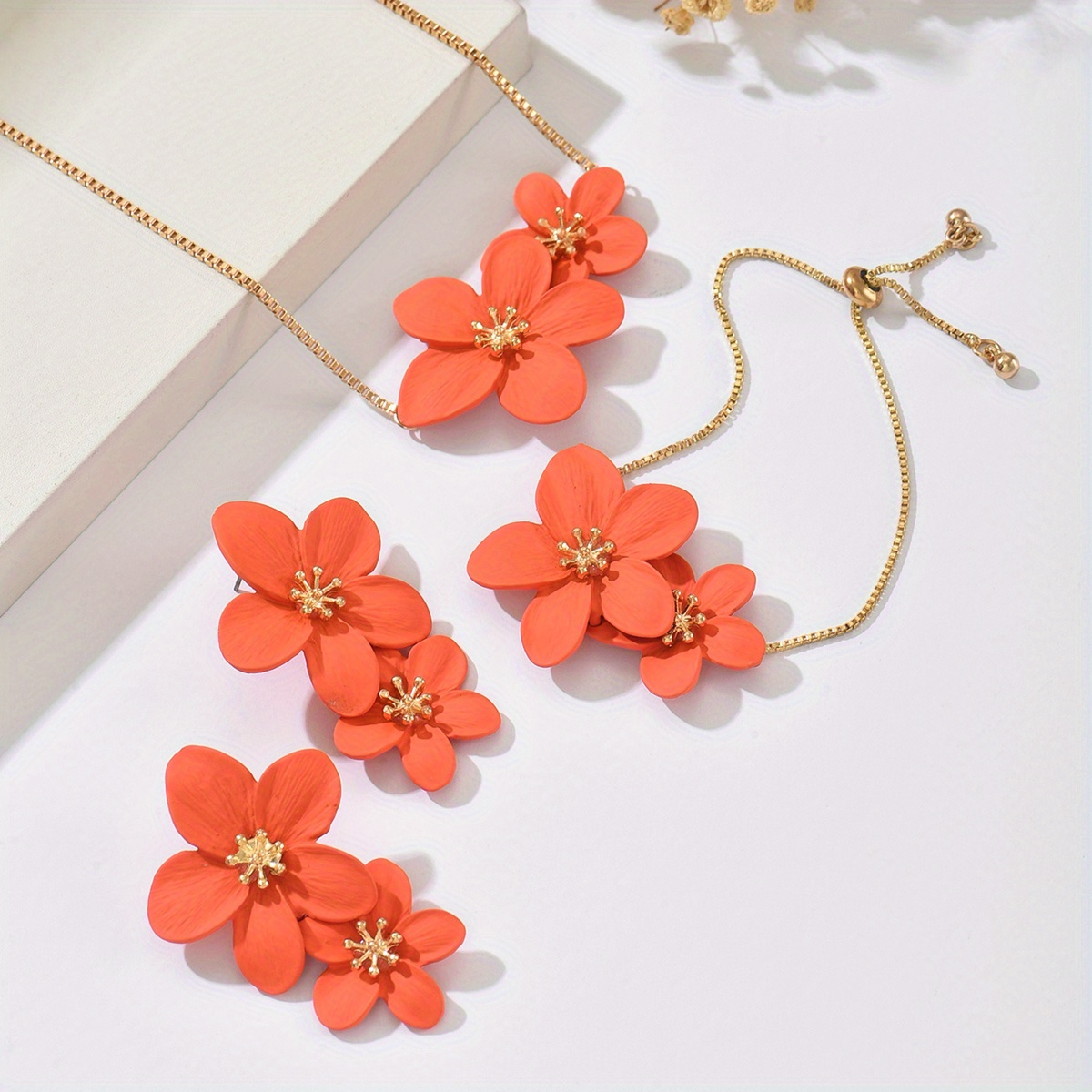 Women's Summer 3pcs Flower Collar Necklace & Earrings Set